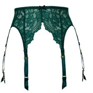 Dita Von Teese Cora Six Strap Suspender Belt In Juniper green black lace sz XL